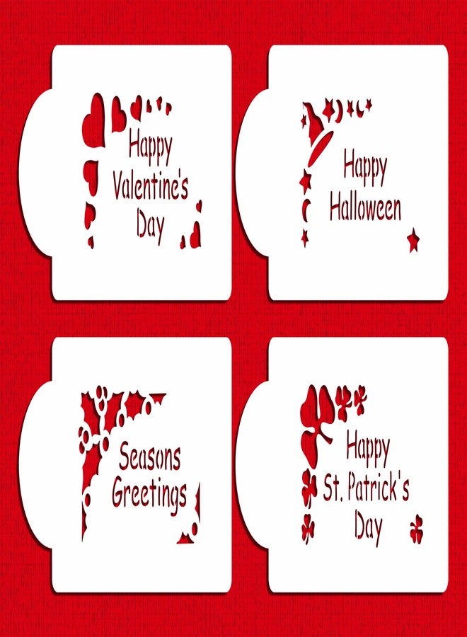 Designer Stencils Holiday Corners Cookie Stencils, (Happy Valentine's Day, Happy Halloween, Happy St Patrick' Day, Seasons Greetings), Beige/semi-transparent - Image 1