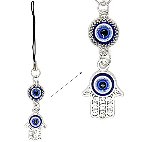 LUCKBOOSTIUM Hamsa Hand Evil Eye Keychain with Crystal Rhinestones - Protection & Good Luck Charm Keychain, Rear View Mirror Accessories, Evil Eye Wall Decor and Bag Charms (Silver & Ball Chain) - Image 1