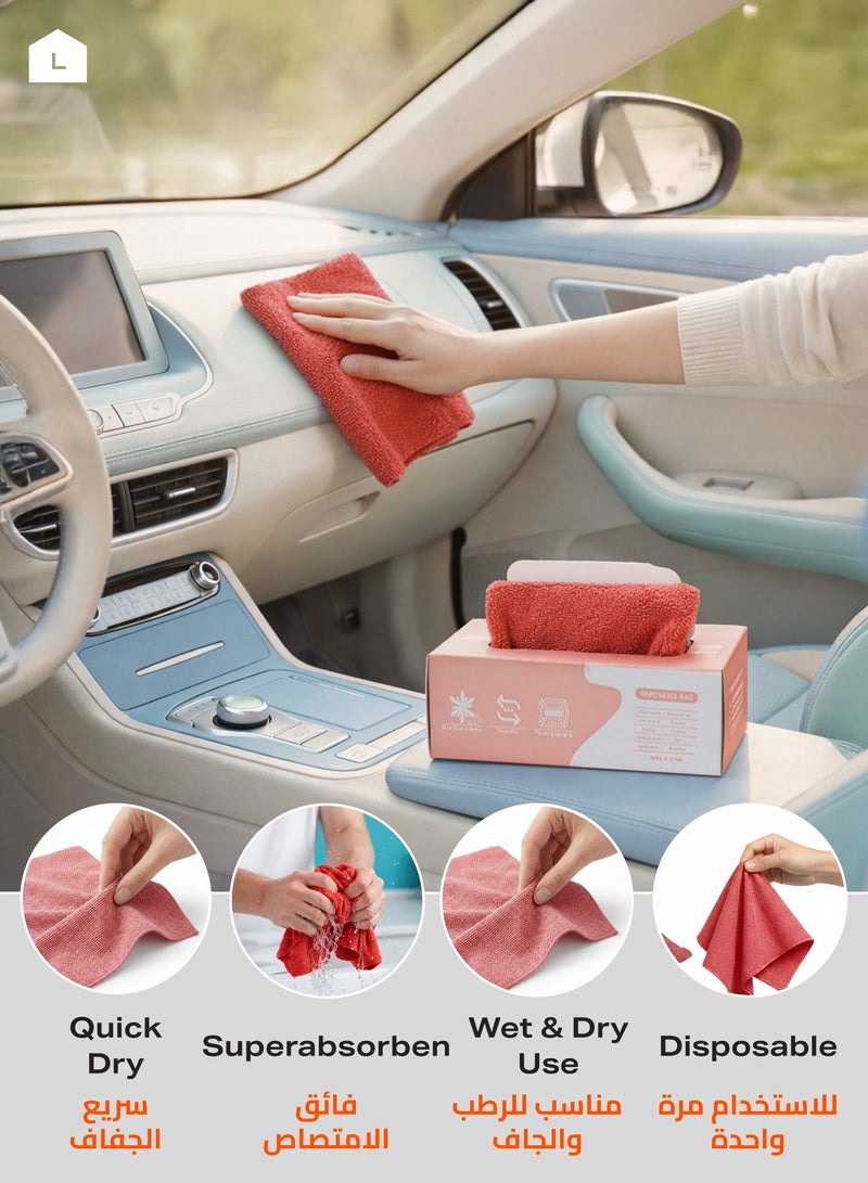 20 Piece Removable Microfiber Rags - 20x20cm - Ultra Absorbent Lint-Free Cleaning Cloths in Extractable Dispenser Box for Kitchen or Household, Car, Window, Glass, and Multi-Surface Use - Pink - Image 5