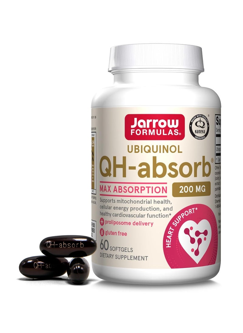 jarrow formulas QH-absorb 200 mg - 60 Softgels - High Absorption Co-Q10 - Active Antioxidant Form of Co-Q10 - Supports Mitochondrial Energy Production and Cardiovascular Health - 60 Servings  - Image 1