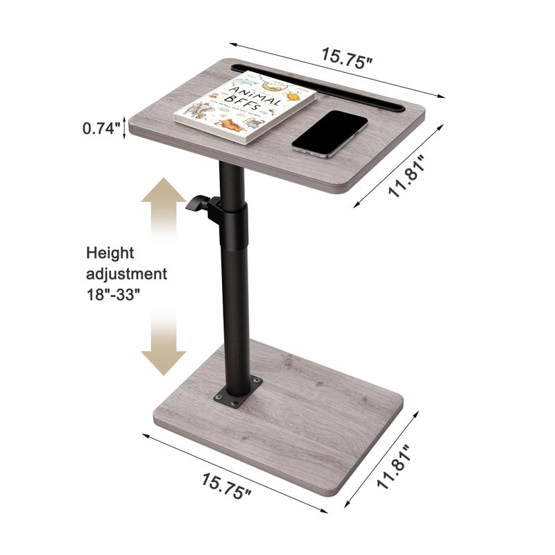 YUHFERA Sofa Armrest Tray Table for Couch - 360Â° Swivel Height Adjustable End for Small Spaces, Snack Side Table for Bed or Chair with Phone & Tablet Slot (Gray,Standard) - Image 2