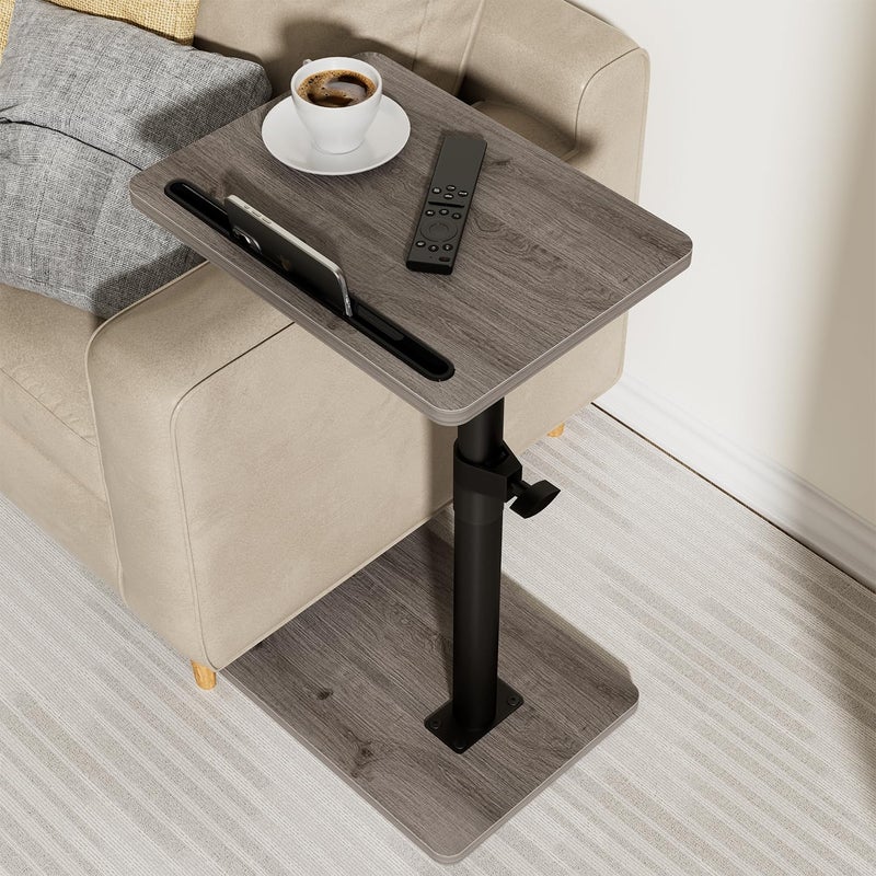 YUHFERA Sofa Armrest Tray Table for Couch - 360Â° Swivel Height Adjustable End for Small Spaces, Snack Side Table for Bed or Chair with Phone & Tablet Slot (Gray,Standard) - Image 1