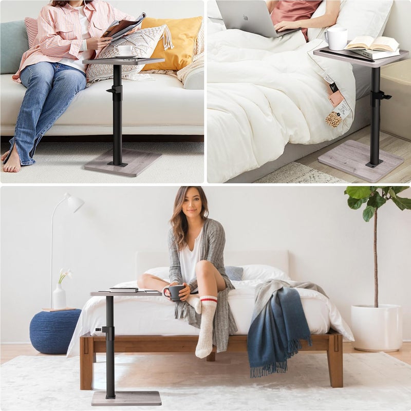 YUHFERA Sofa Armrest Tray Table for Couch - 360Â° Swivel Height Adjustable End for Small Spaces, Snack Side Table for Bed or Chair with Phone & Tablet Slot (Gray,Standard) - Image 5