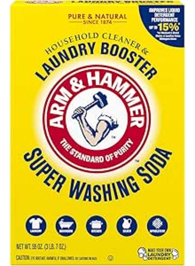 ARM & HAMMER Super Washing Soda Household Cleaner and Laundry Booster, 55 oz Box - Image 1