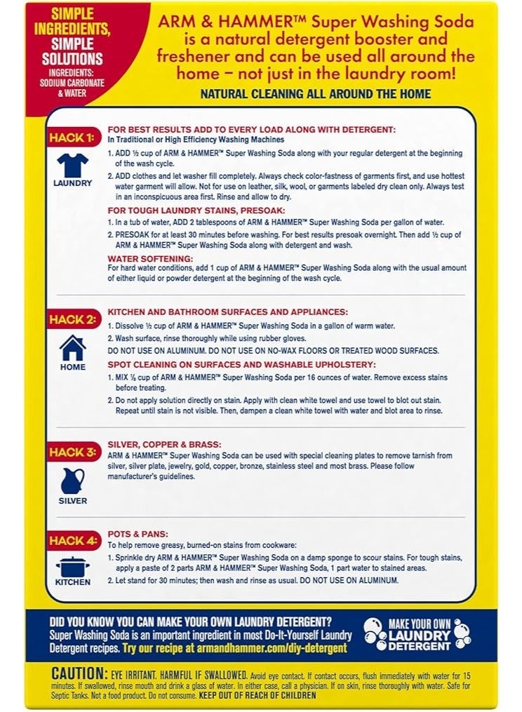 ARM & HAMMER Super Washing Soda Household Cleaner and Laundry Booster, 55 oz Box - Image 2
