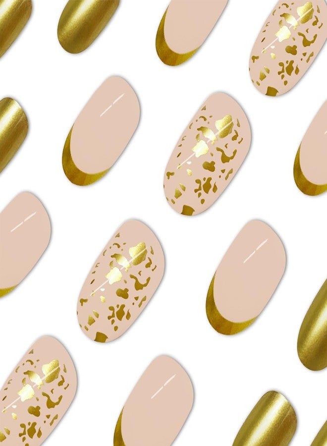 LRKNNO French Tip Press On Nails Almond Medium Fake Nails Gold Tips Full Cover False Nails with Glitter Foils Design Glossy Acrylic Glue on Nails Artificial Stick On for Women DIY Manicure 24 Pcs - Image 5