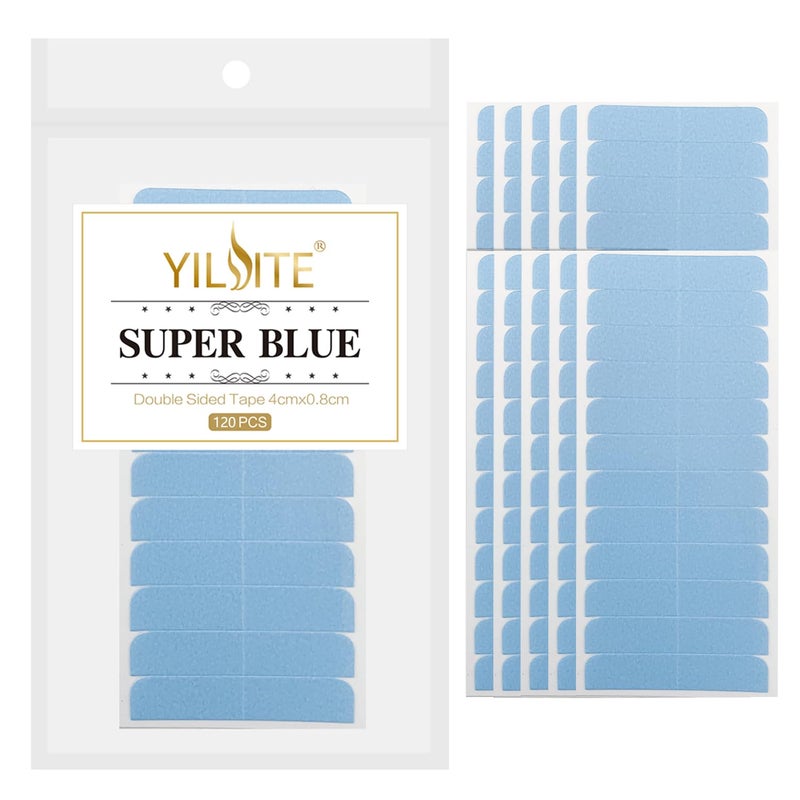 YILITE 120 Peices Hair Extension Tape Tabs Double Sided Tape 4 x 0.8 cm Adhesive Human Hair Tape for Replacement Tape(Blue) - Image 1