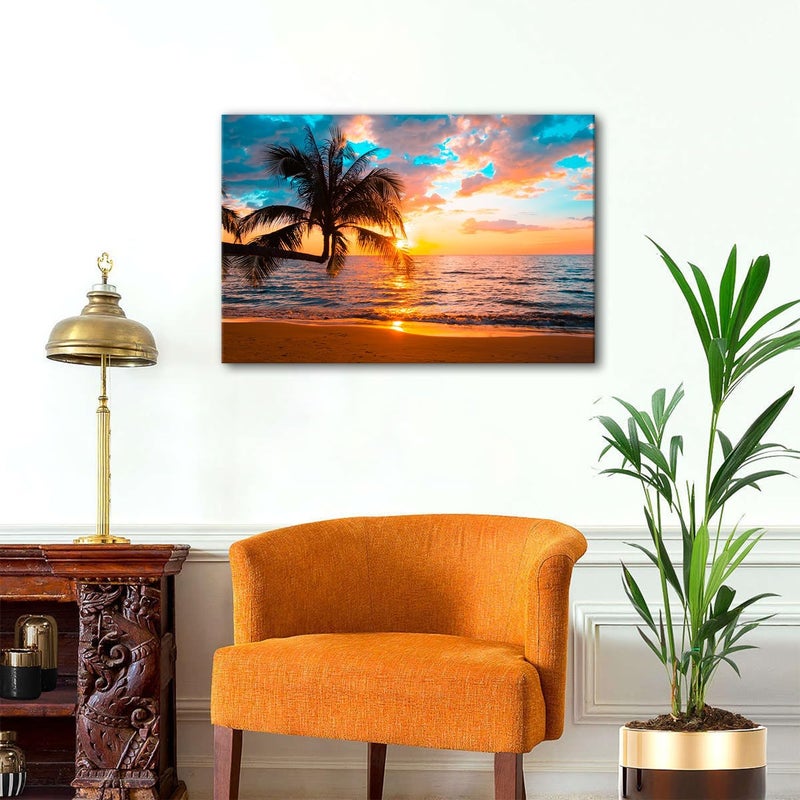 YOOOAHU Coastal Palm Tree Sunset Canvas Wall Art - Image 2