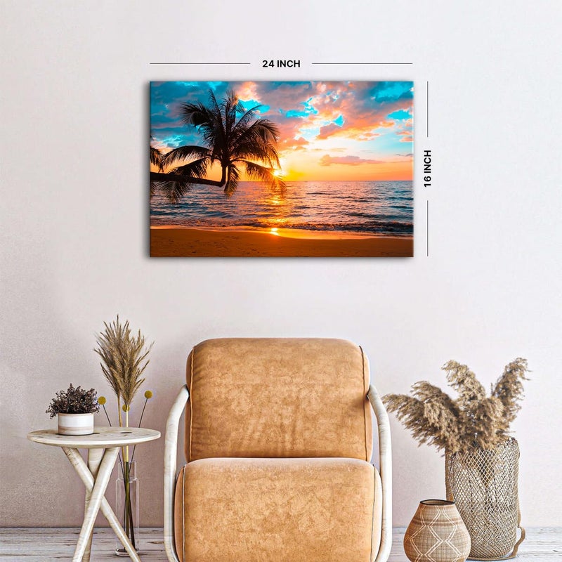 YOOOAHU Coastal Palm Tree Sunset Canvas Wall Art - Image 3