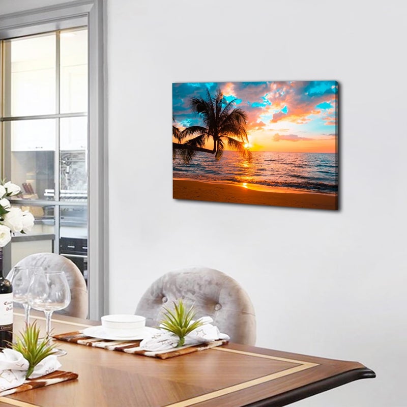 YOOOAHU Coastal Palm Tree Sunset Canvas Wall Art - Image 4