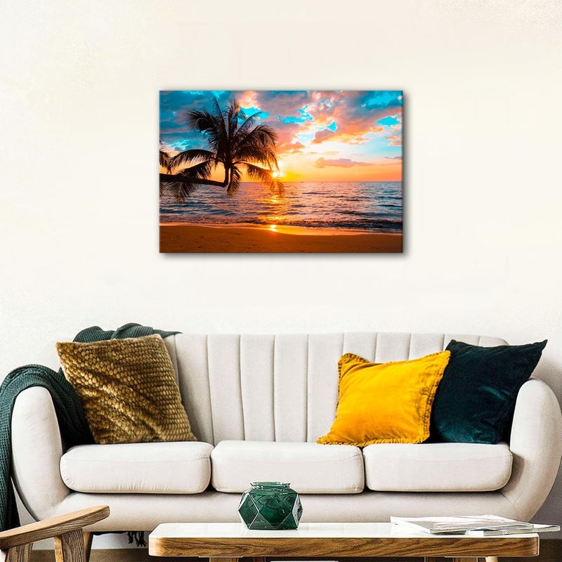 YOOOAHU Coastal Palm Tree Sunset Canvas Wall Art - Image 5