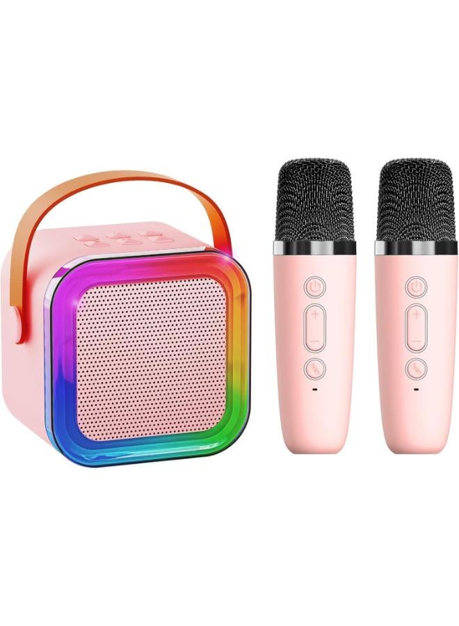 جهاز تاوليمي كاريوكي للأطفال والكبار، مكبر صوت بلوتوث صغير محمول مع 2 ميكروفونات لاسلكية وإضاءة LED، 5 أصوات متغيرة، لحفلات المنزل وأعياد الميلاد مناسبة للفتيات/الأولاد الذين تتراوح أعمارهم بين 3-12 سنة (وردي)