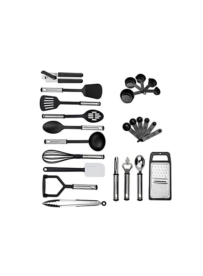 erorex Silicone Cooking Utensil Set, 24pcs Non-stick Heat Resistant Silicone Cooking Kitchen Utensils Set, Bpa Free, Non Toxic Kitchen Tools Home Essentials with Stainless Steel Handle (Black) - Image 1