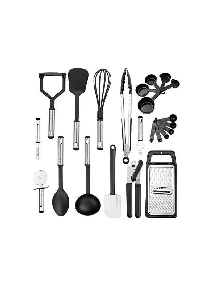 erorex Silicone Cooking Utensil Set, 24pcs Non-stick Heat Resistant Silicone Cooking Kitchen Utensils Set, Bpa Free, Non Toxic Kitchen Tools Home Essentials with Stainless Steel Handle (Black) - Image 2