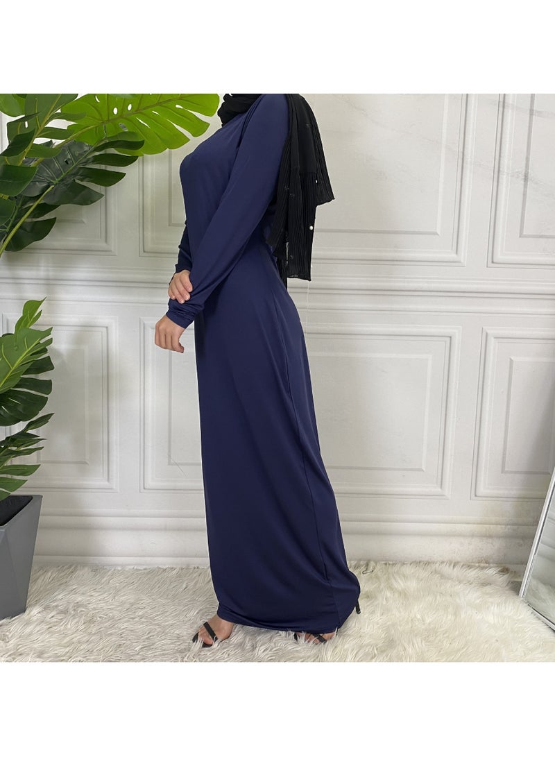 إسكدنيا وهمية الرقبة عارضة عباية ناعمة متنفس طويلة الأكمام المرأة فستان عباية طويل الأمد مريح طبيعي نساء مسلمات فستان إسلامي للصلاة ارتداء يومي ملابس مناسبة - Image 2