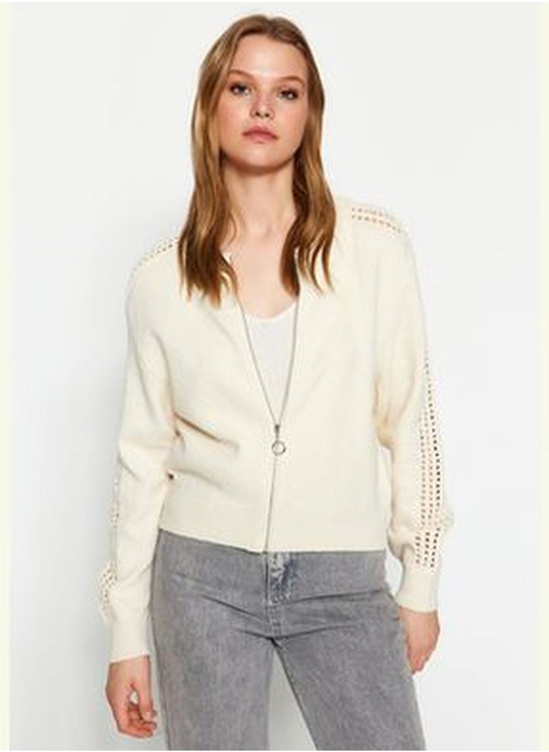 trendyol Stone Openwork/Perforated Knitwear Cardigan TWOAW24HI00438  - Image 3