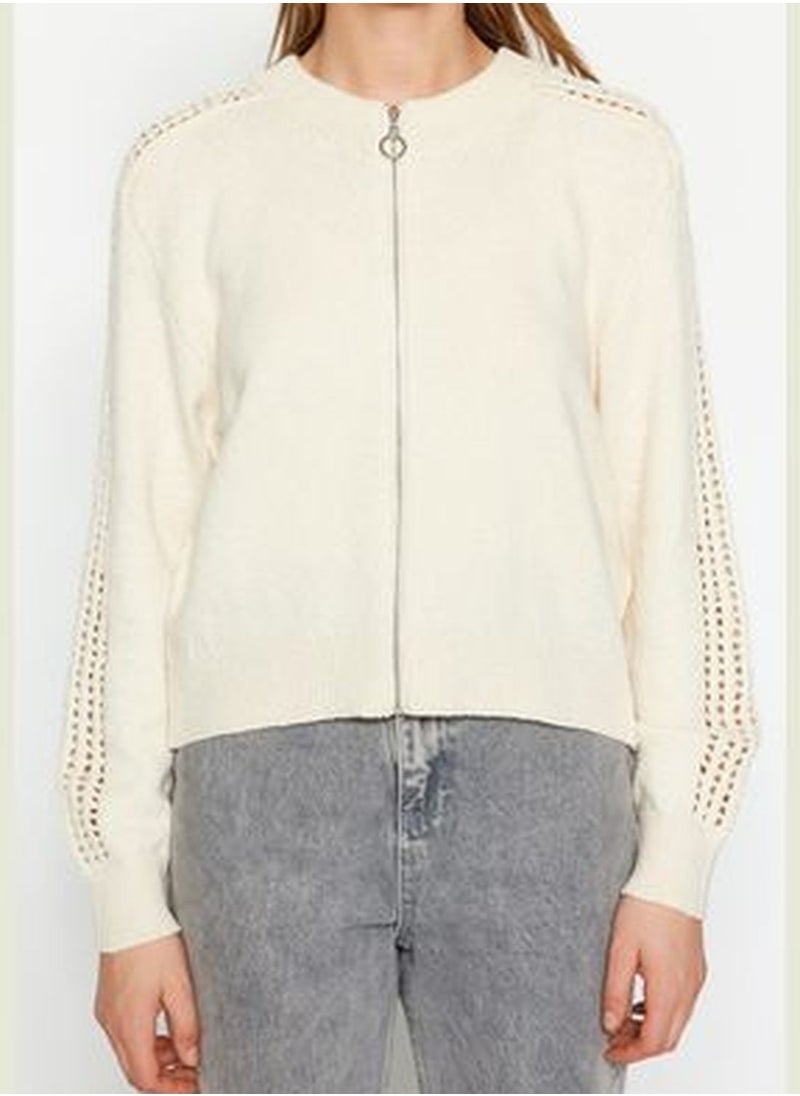 trendyol Stone Openwork/Perforated Knitwear Cardigan TWOAW24HI00438  - Image 4