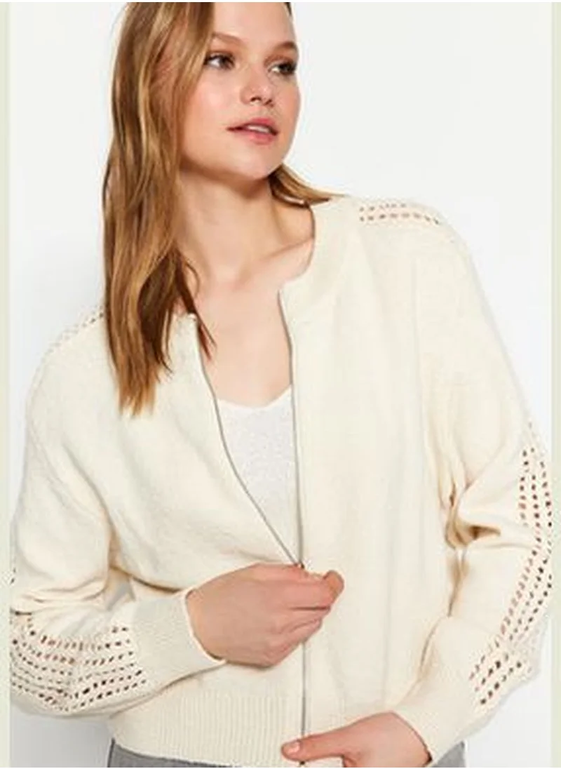 trendyol Stone Openwork/Perforated Knitwear Cardigan TWOAW24HI00438