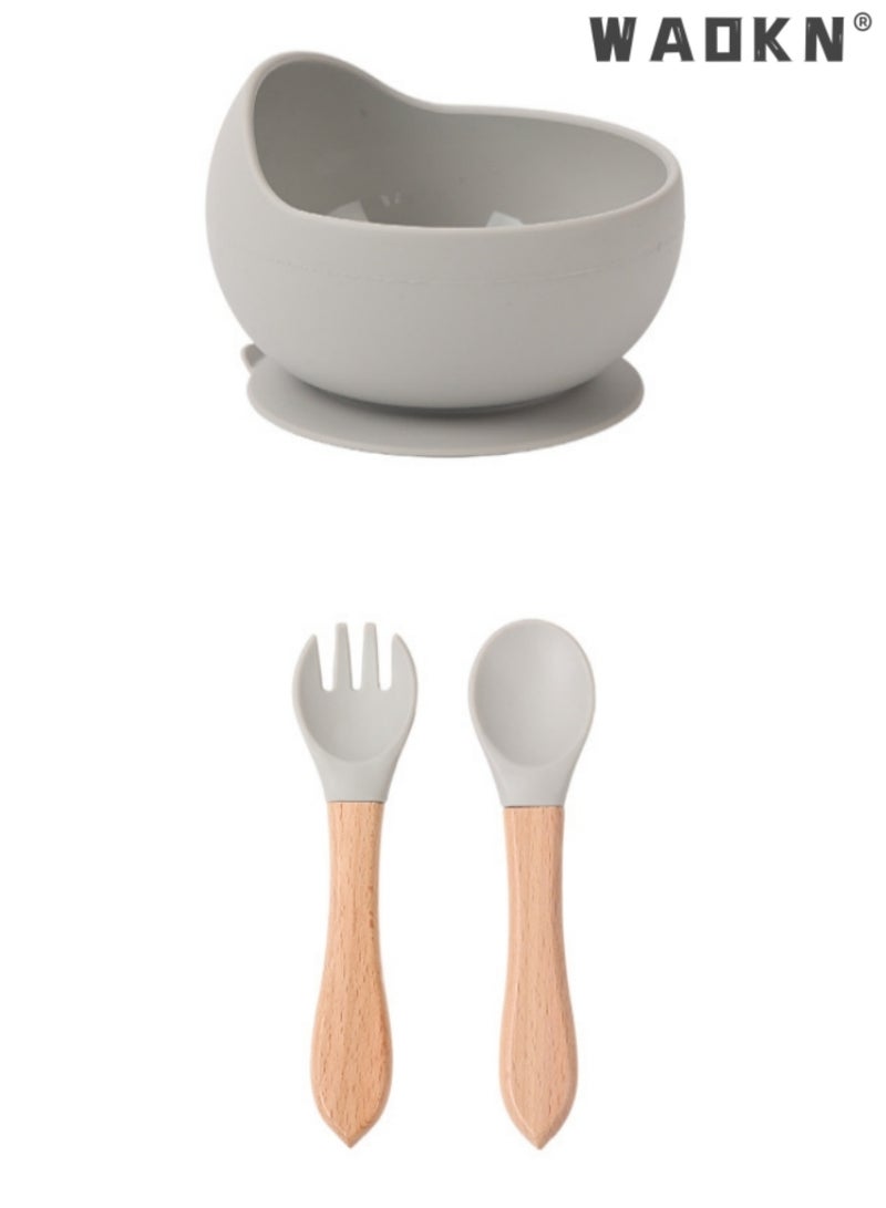 WAOKN 5PCS Baby Silicone Sucker Plate Bowl Bibs Spoon Fork Cutlery Sets Baby Toddler Bib Divided Plate and Bowl Self Feeding Spoons Dish Set | Baby Eating Utensils | Toddler Feeding Supplies Kids Gift - Image 4