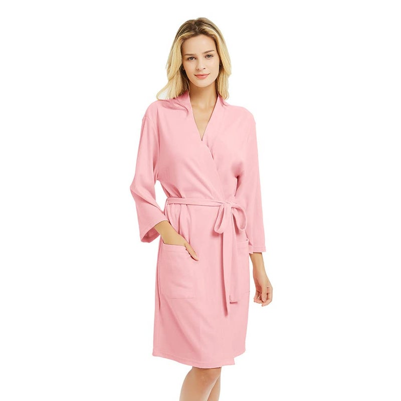 U2SKIIN Womens Robes, 100% Cotton Lightweight Robes 3/4 Sleeves Kimono Knit Soft Loungewear Short Bathrobe(Pink,M) - Image 1