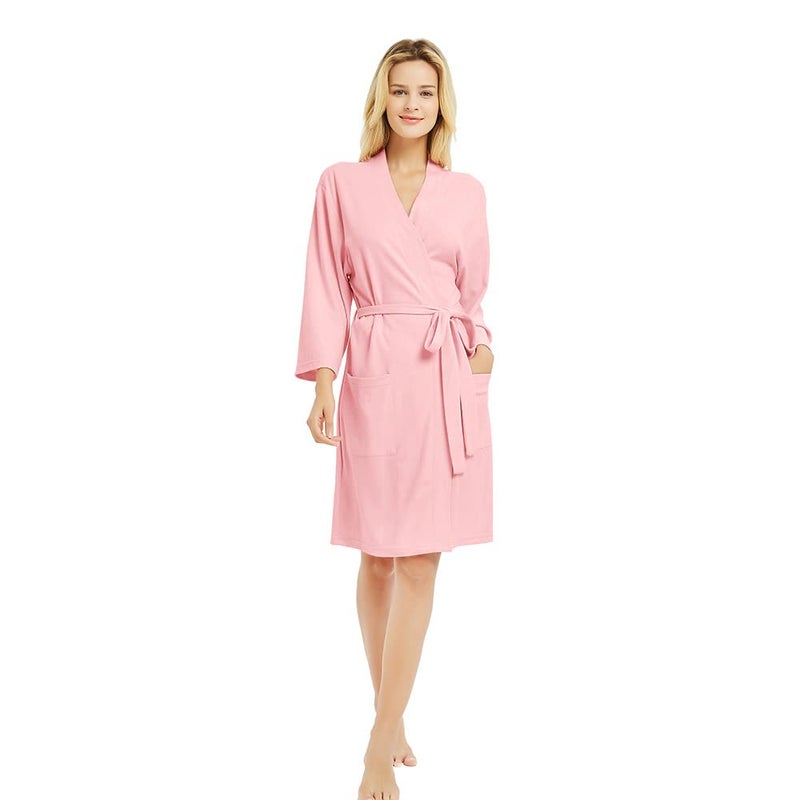U2SKIIN Womens Robes, 100% Cotton Lightweight Robes 3/4 Sleeves Kimono Knit Soft Loungewear Short Bathrobe(Pink,M) - Image 4