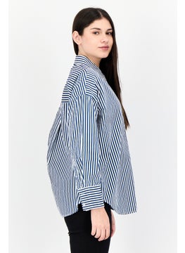 bebe Women Spread Collar Long Sleeve Stripe Shirt, Multicolor  - Image 4