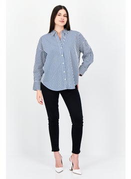 bebe Women Spread Collar Long Sleeve Stripe Shirt, Multicolor  - Image 3