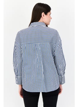 bebe Women Spread Collar Long Sleeve Stripe Shirt, Multicolor  - Image 2