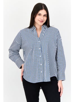 bebe Women Spread Collar Long Sleeve Stripe Shirt, Multicolor  - Image 1