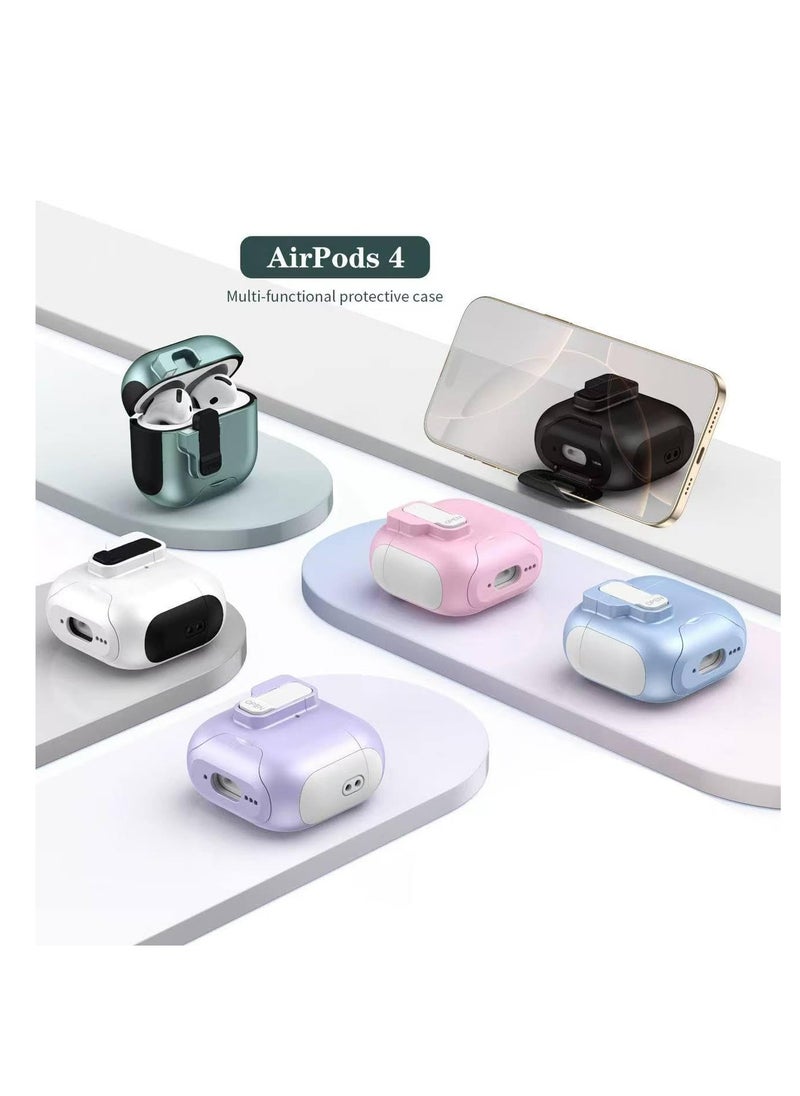 case for AirPods 4th Generation Case with Secure Lock,Shockproof Hard Protective Cover for AirPods 4th Case with Phone Holder,Airpod 4th Cases with Lanyard (Baby Blue)