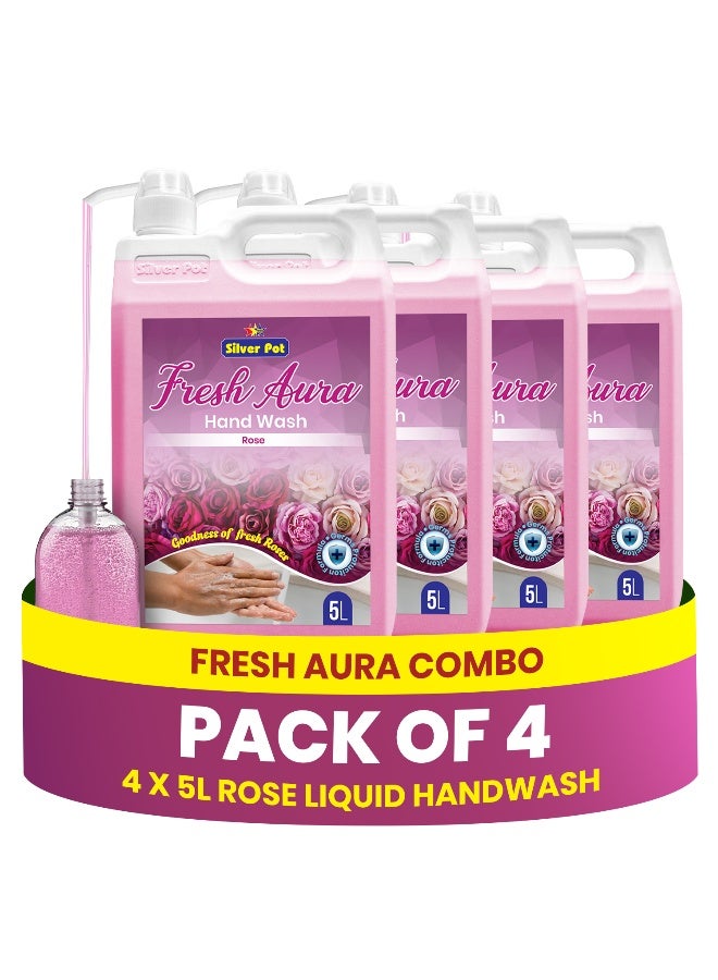 Silver Pot Fresh Rose Hand Wash Liquid Soap 20 Litres – (4 x 5 Litres) Gentle on Hands - Removes Oil, Grease & Odor - Germ Protection Hand Soap - Fresh Rose Fragrance - Image 1