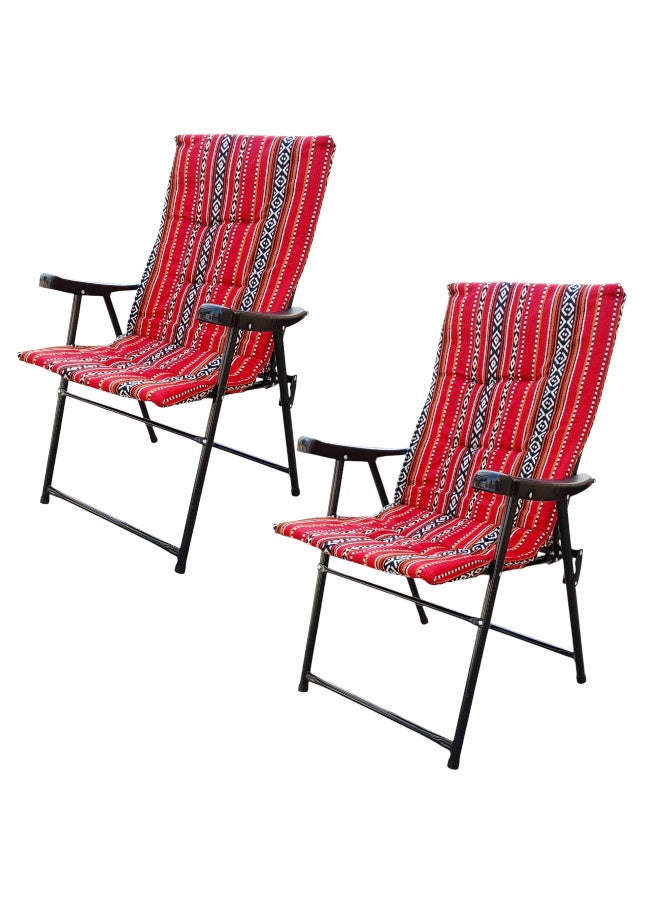 GO2CAMPS 2 Pcs - Folding Camping Chair with Cusion Premium Quality | Sadu Chair | Beach Chair | Garden Chair | Fishing Chair | Travel Chair | Picnic Chair-Premium Arabic Traditional Sadu Camping Chair – Durable Padded Cotton Cushion Seat with Cozy Armrests – Foldable Majlis Style for Desert Travel, Outdoor Picnics, BBQs & Cultural Gatherings (Compo Pack) - Image 1