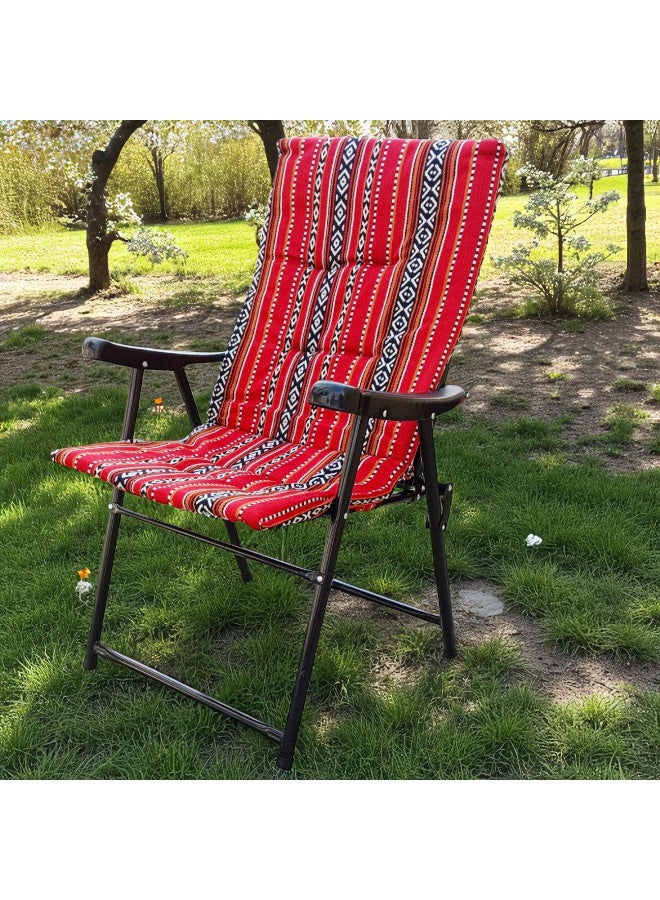 GO2CAMPS 2 Pcs - Folding Camping Chair with Cusion Premium Quality | Sadu Chair | Beach Chair | Garden Chair | Fishing Chair | Travel Chair | Picnic Chair-Premium Arabic Traditional Sadu Camping Chair – Durable Padded Cotton Cushion Seat with Cozy Armrests – Foldable Majlis Style for Desert Travel, Outdoor Picnics, BBQs & Cultural Gatherings (Compo Pack) - Image 2