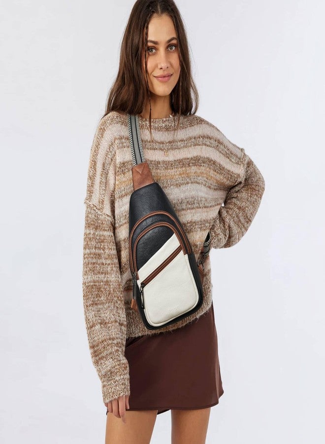 Mroede Sling Bag Crossbody Bags for Women Small Cross Body Bag for Daily Travel Leisure Sport, 4-1 White Black With Brown, Medium, Front Pocket Zipper - Image 2