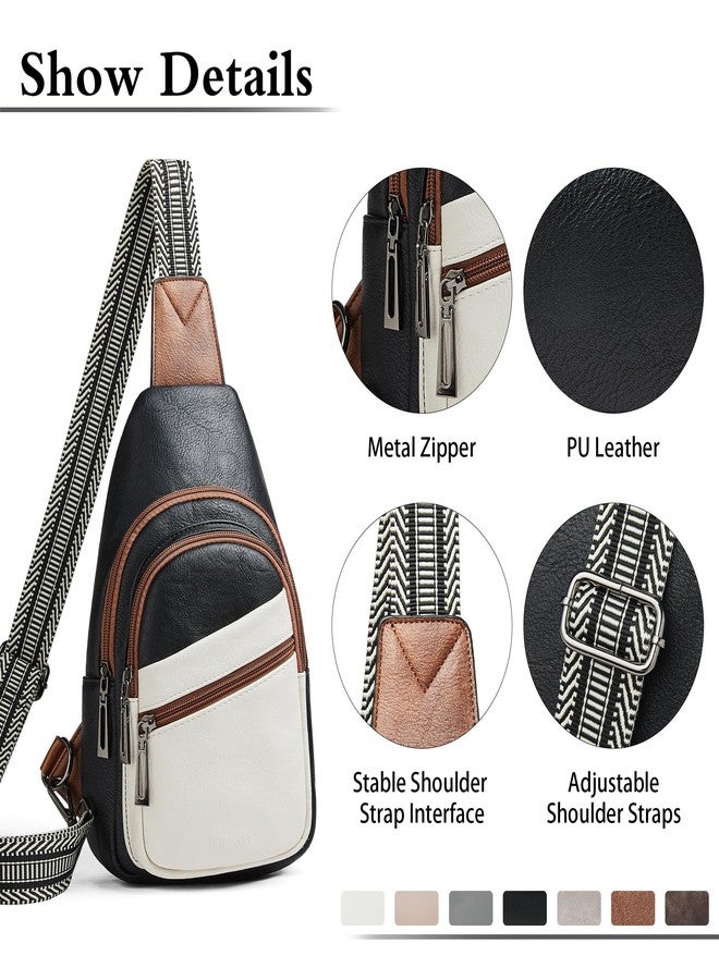 Mroede Sling Bag Crossbody Bags for Women Small Cross Body Bag for Daily Travel Leisure Sport, 4-1 White Black With Brown, Medium, Front Pocket Zipper - Image 5