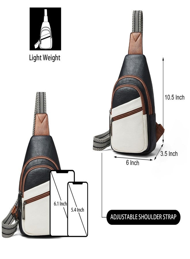 Mroede Sling Bag Crossbody Bags for Women Small Cross Body Bag for Daily Travel Leisure Sport, 4-1 White Black With Brown, Medium, Front Pocket Zipper - Image 3