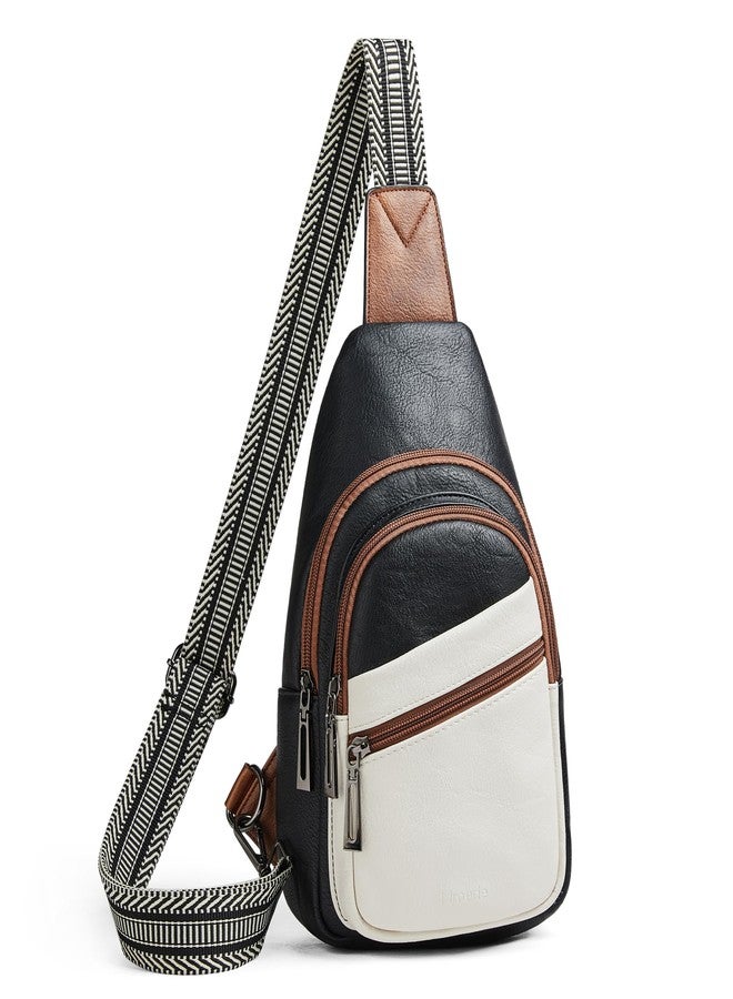 Mroede Sling Bag Crossbody Bags for Women Small Cross Body Bag for Daily Travel Leisure Sport, 4-1 White Black With Brown, Medium, Front Pocket Zipper - Image 1