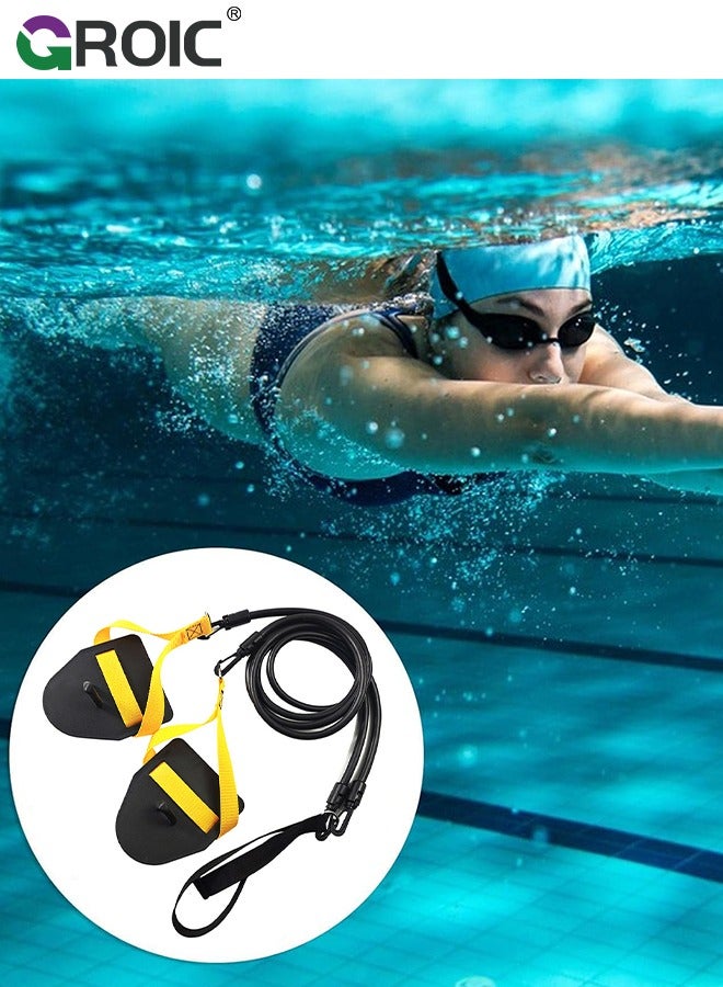 GROIC Swimming Training Paddles Set,Swimming Resistance Band Set with Paddles, The Ultimate Swim Training Equipment for Dryland Workout, Resistance Bands & Cords for Swimming Professional Exercise, 60 Lbs - Image 3
