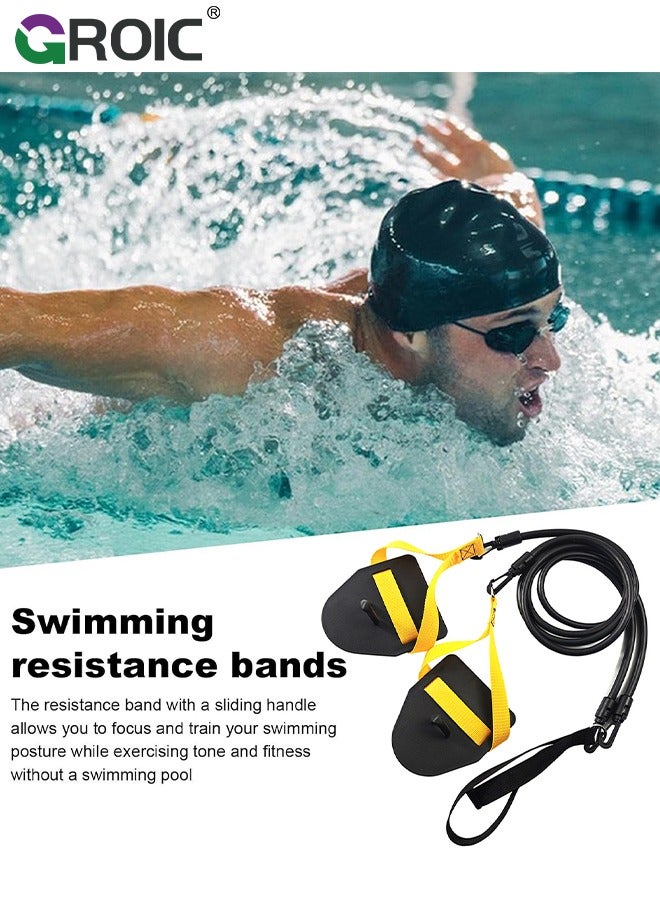 GROIC Swimming Training Paddles Set,Swimming Resistance Band Set with Paddles, The Ultimate Swim Training Equipment for Dryland Workout, Resistance Bands & Cords for Swimming Professional Exercise, 60 Lbs - Image 2