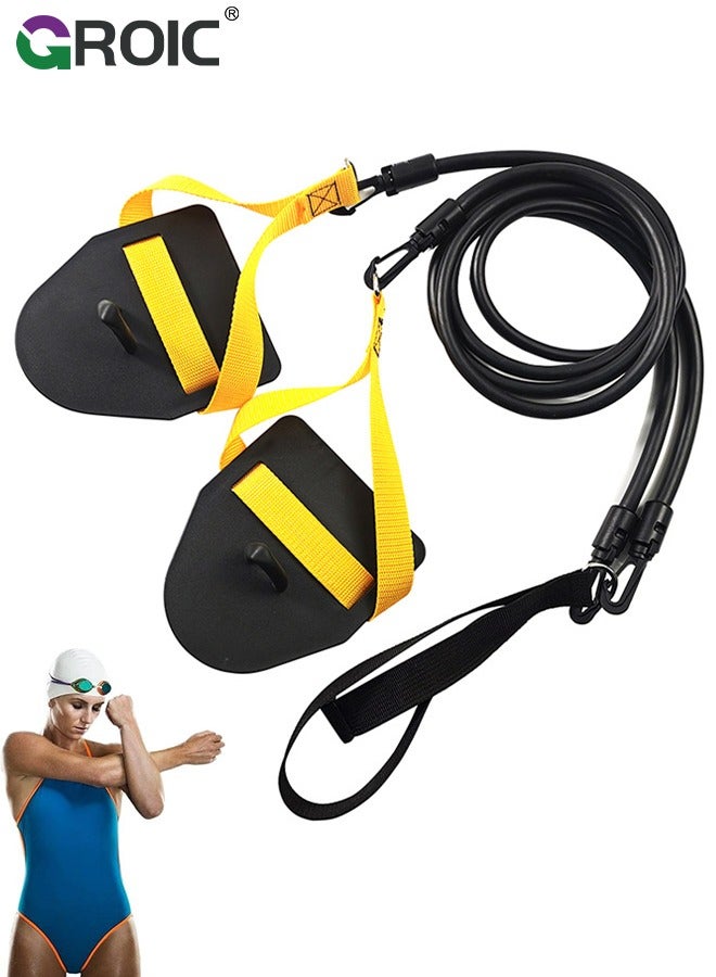 GROIC Swimming Training Paddles Set,Swimming Resistance Band Set with Paddles, The Ultimate Swim Training Equipment for Dryland Workout, Resistance Bands & Cords for Swimming Professional Exercise, 60 Lbs - Image 1