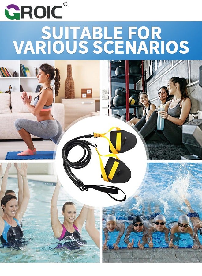 GROIC Swimming Training Paddles Set,Swimming Resistance Band Set with Paddles, The Ultimate Swim Training Equipment for Dryland Workout, Resistance Bands & Cords for Swimming Professional Exercise, 60 Lbs - Image 5