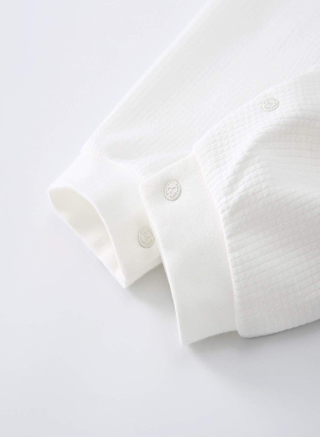 PureBorn بدلة ربيعية وخريفية للأطفال من بيوربورن للجنسين - بدلة بيضاء سادة بأكمام طويلة للمعمودية 9-12 شهرًا - Image 5