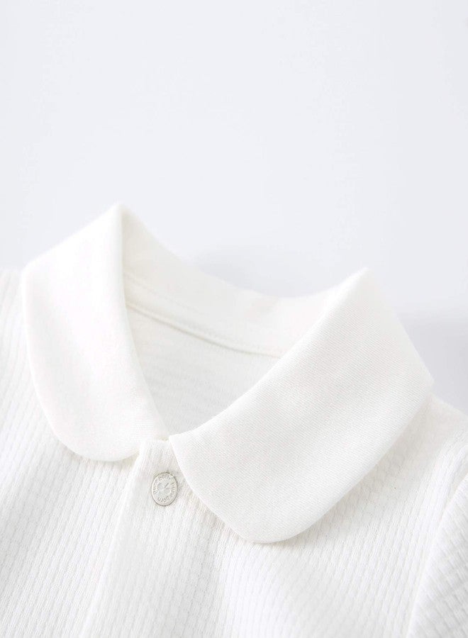 PureBorn بدلة ربيعية وخريفية للأطفال من بيوربورن للجنسين - بدلة بيضاء سادة بأكمام طويلة للمعمودية 9-12 شهرًا - Image 3