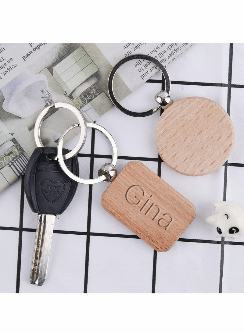 20 Pcs Key Chain, Wooden Keychain Blanks Wood Engraving Blanks Personalized Key Tags with Ring Unfinished Wood Keychain for DIY Craft Accessories - Image 4