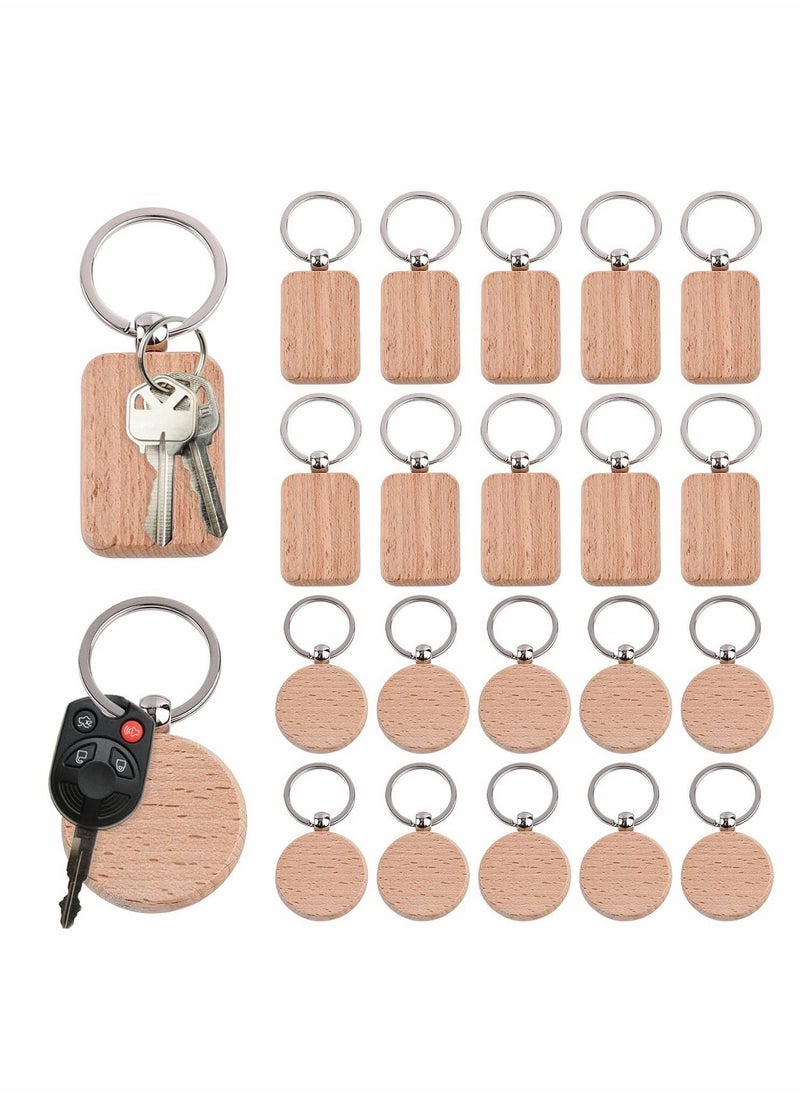 20 Pcs Key Chain, Wooden Keychain Blanks Wood Engraving Blanks Personalized Key Tags with Ring Unfinished Wood Keychain for DIY Craft Accessories - Image 1