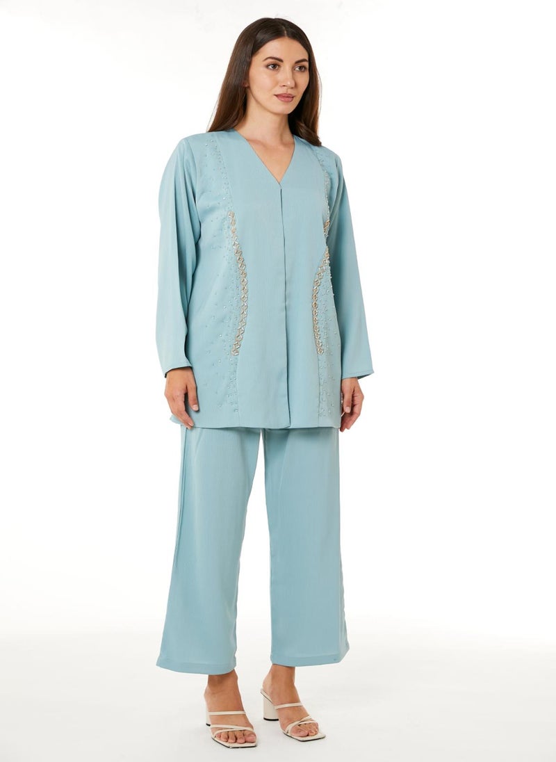 MOiSTREET Light Blue Zoom Top and Pants Set - Image 1