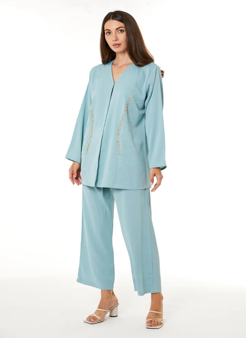 Moistreet MOiSTREET Light Blue Zoom Top and Pants Set