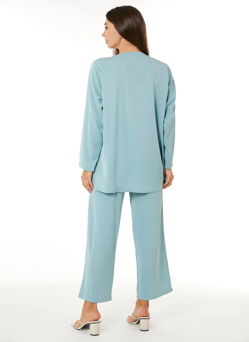 Moistreet MOiSTREET Light Blue Zoom Top and Pants Set