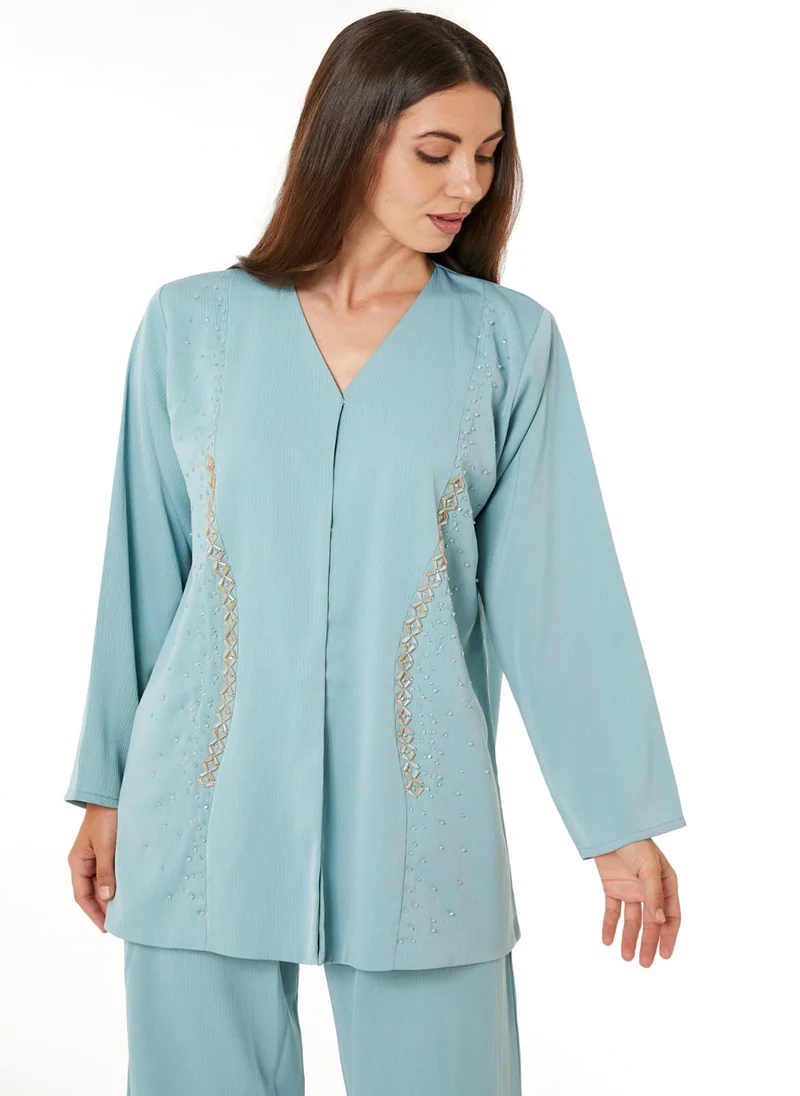 Moistreet MOiSTREET Light Blue Zoom Top and Pants Set