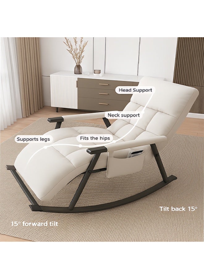 Taimi كرسي هزاز مريح قابل للتعديل، أريكة مريحة قابلة للإمالة مع مسند رأس ومسند قدم قابلين للتعديل وجيوب تخزين جانبية، كرسي استرخاء لغرفة المعيشة، غرفة النوم والمكتب - بيج - Image 5